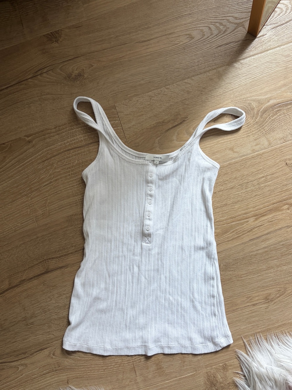 Vince White Ribbed Henley Tank - Women's Sleeveless Top